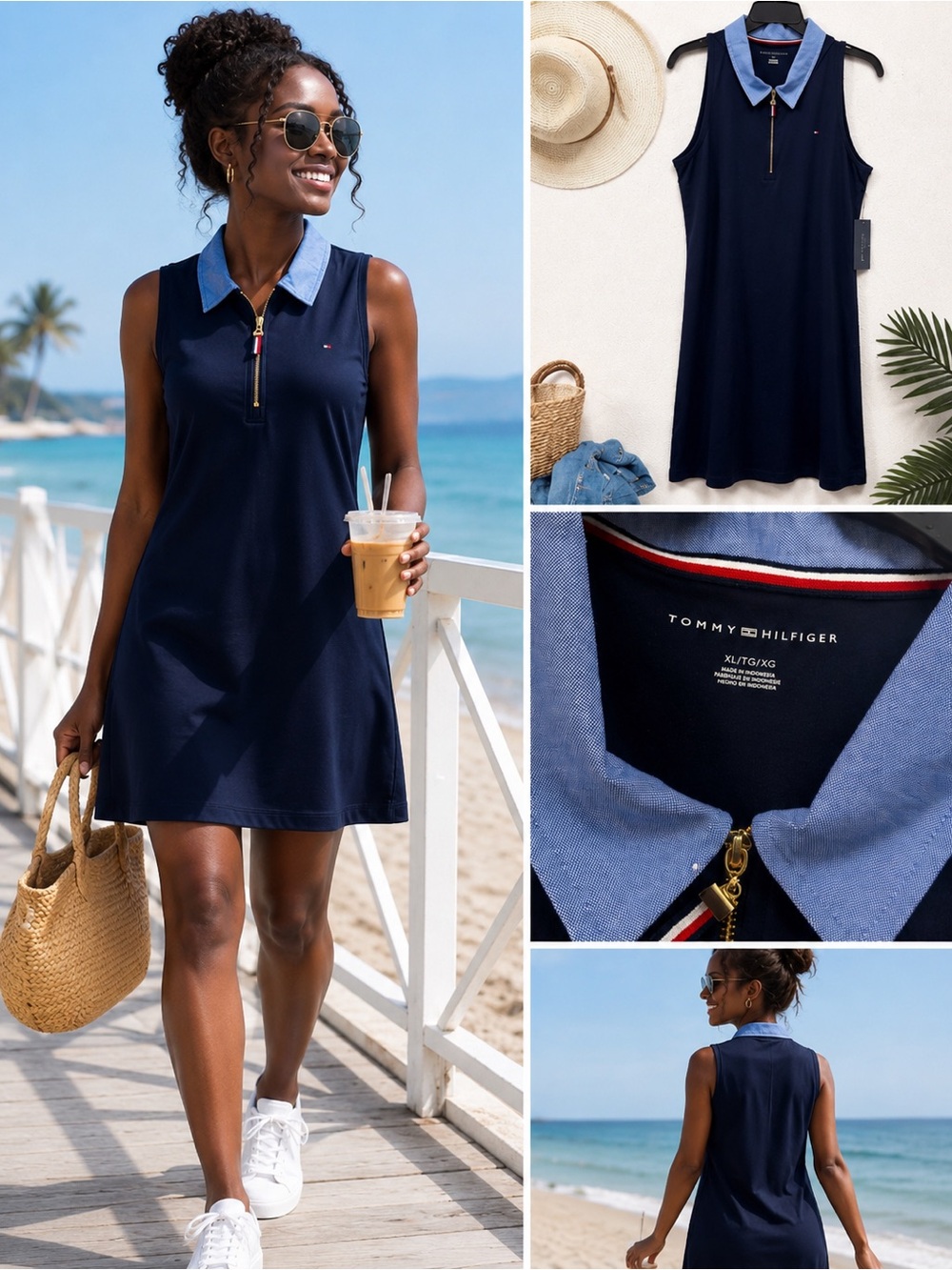 NWT Tommy Hilfiger Navy Sleeveless Polo Dress XL Quarter Zip